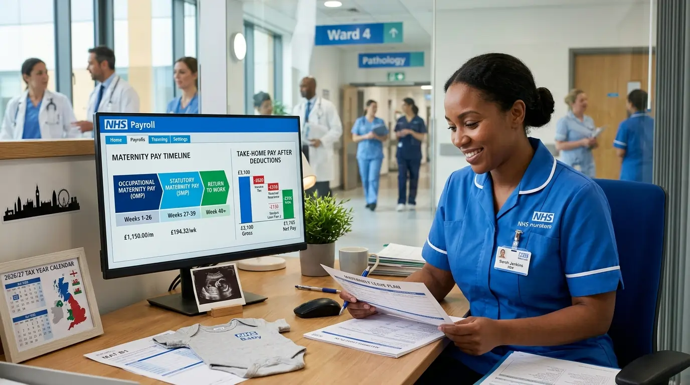 NHS Maternity Pay Calculator 2026/27 — OMP, SMP and take-home pay